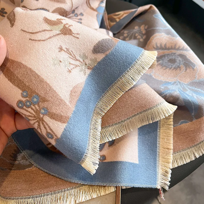 Manufacturer luxury winter warm thick cashmere scarf women stylish Flower pattern designer winter cashmere shawls pashmina scarf