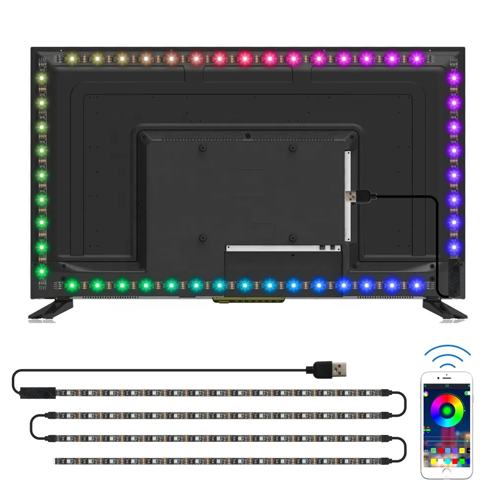 5v rgb usb tv backlight rope para rigbic lights Smart app 3M sticker led chip light rgb with usb cord