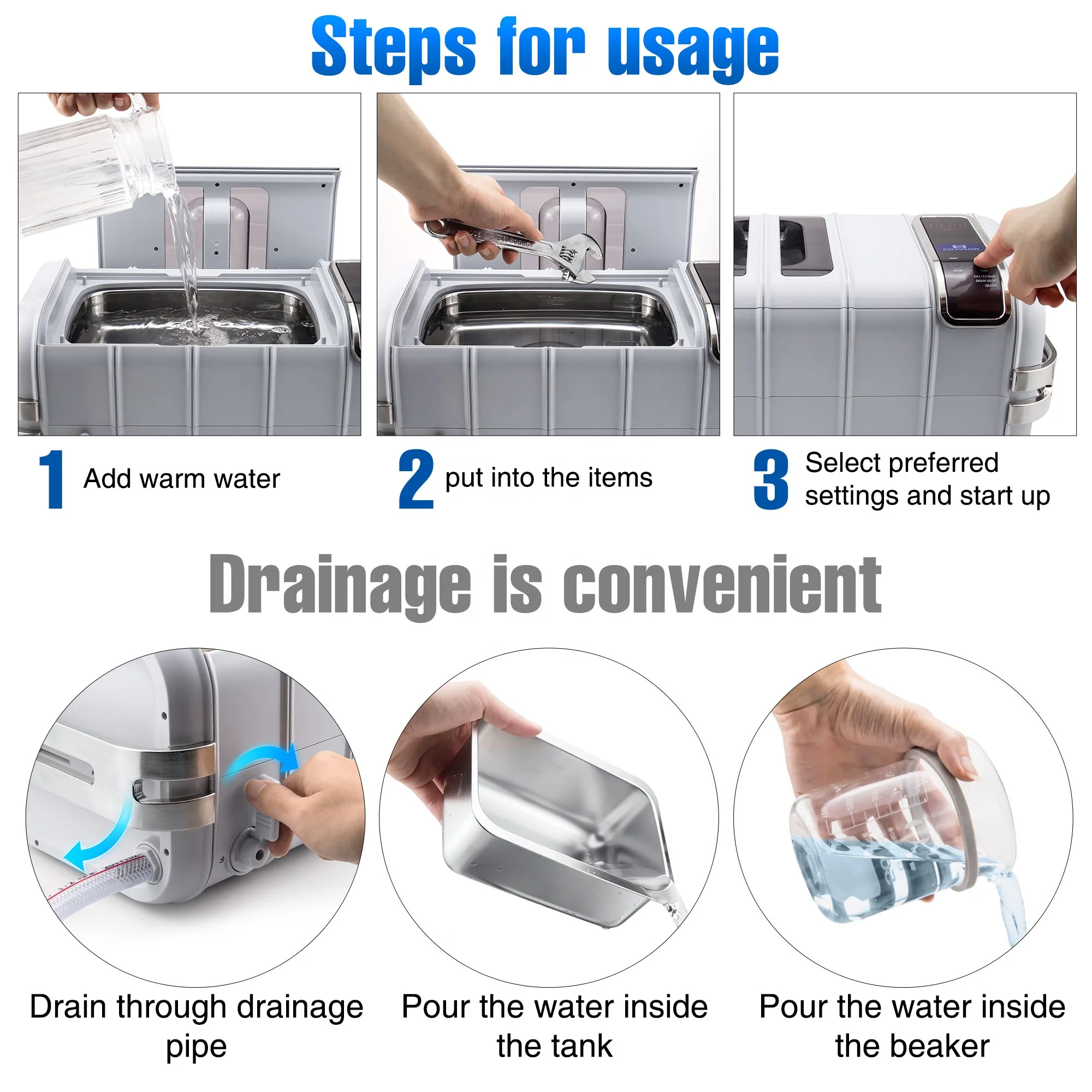 Touch screen 3L dental heated ultrasonic cleaner