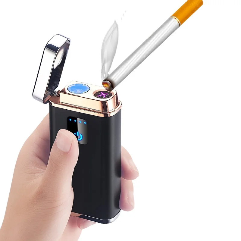 Optional power double arc charging treasure lighter briquet electronique Touch lighters with led lights