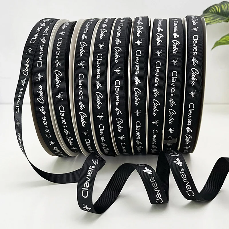 Wholesale Custom 2 Cm 3/4 Inch Natural Herringbone Cotton Ribbon Black Logo Printed Ribbon