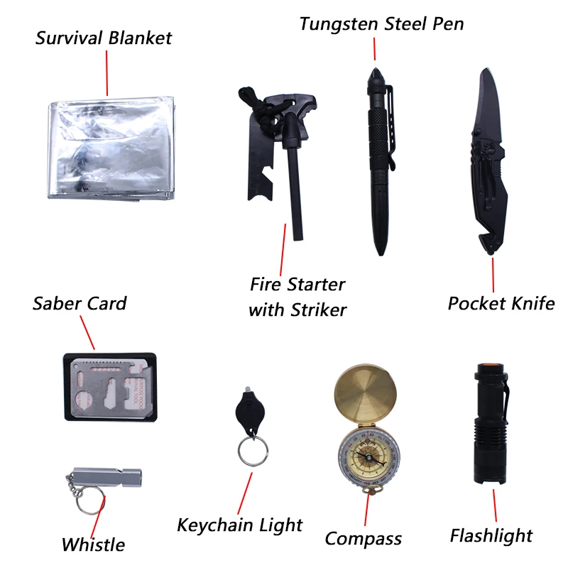 
Manufacturer Waterproof Rescue Gear Survival Tool Kit with Folding Knife 