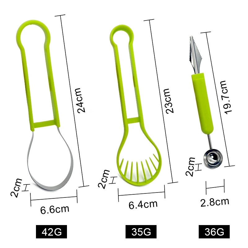 3in1 Stainless Steel Seed Remover Carving Knife Melon Baller Scoop Set For Fruit DIY