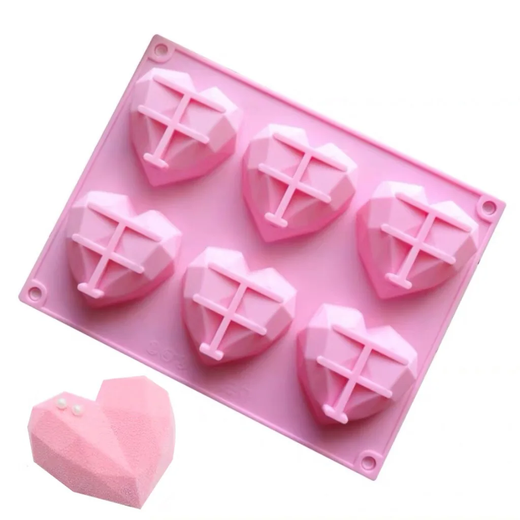 Factory Direct Price 3D Six Hole Dimensional Heart Shape Silicone Candy Soap Cake Molds
