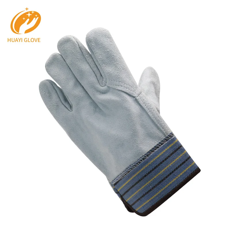 14 Inch Blue Fireproof and Heat Resistant Reinforced Cow Leather Welding Gloves guante soldadura