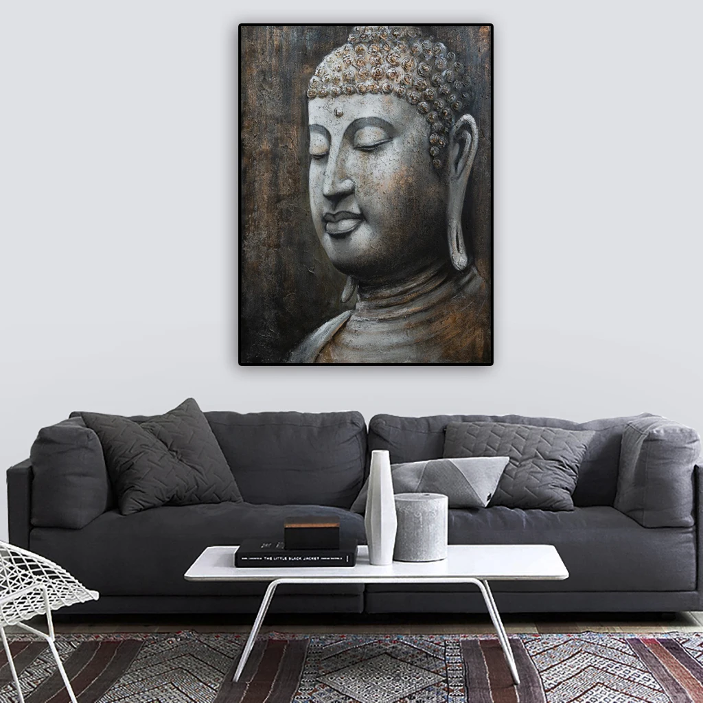 hot selling buddha canvas wall art hand painted indian buddha painting with frame