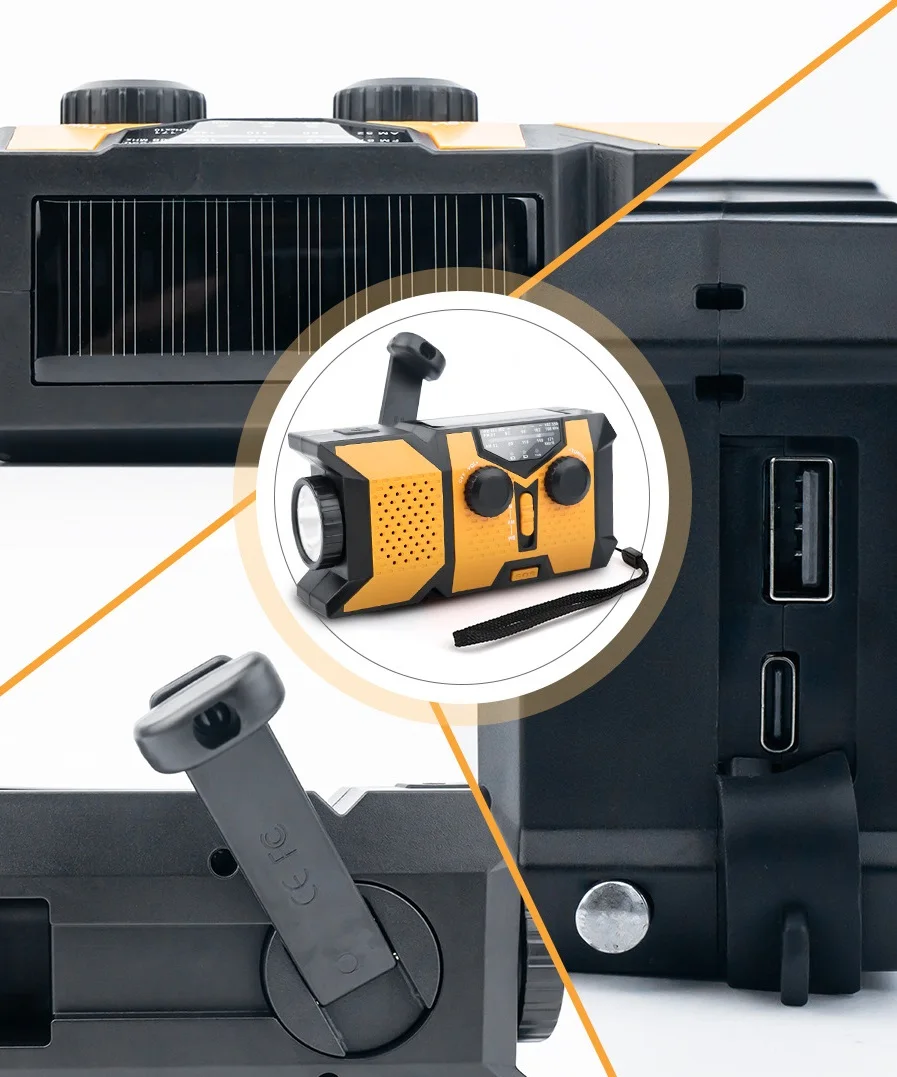 2025 Newest NOAA AM FM Hand Crank 2000mah Emergency Weather Radio with Wireless speaker, Phone Charger, Reading Lamp, SOS