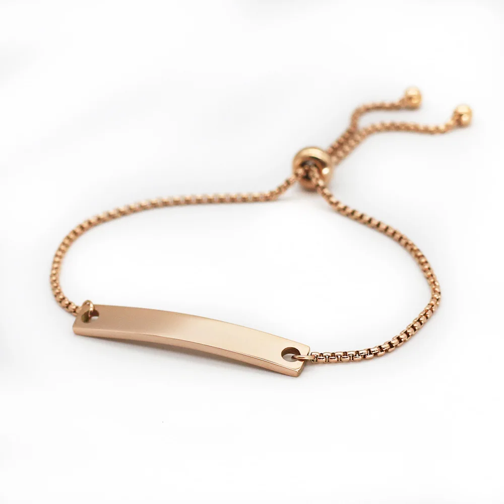 Non Tarnish Custom bracelet Stainless Steel Adjustable Curved Long bracelet DIY Engraved Bracelet