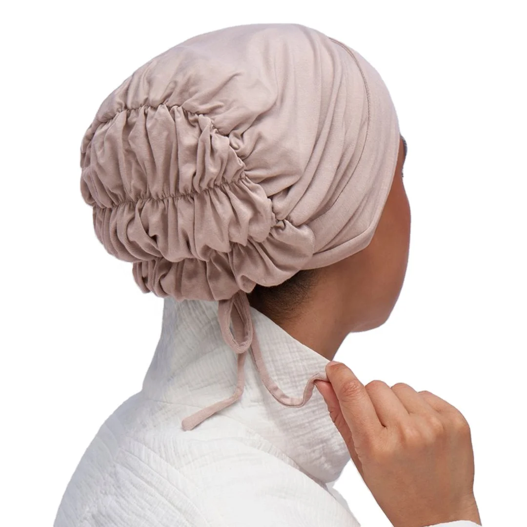 new design custom bamboo jersey underscarf bonnets and satin hair wraps back tie