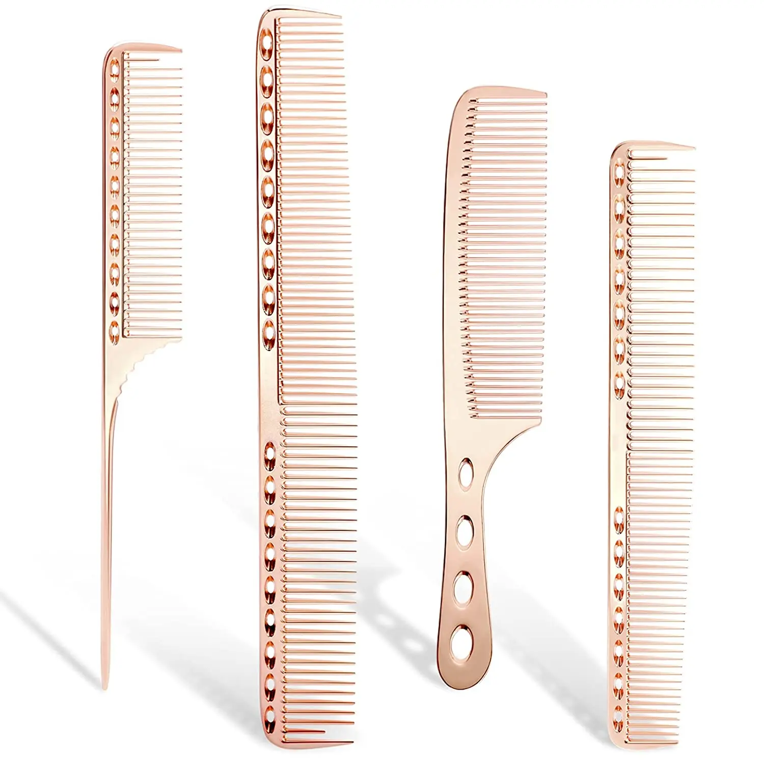 4PCS Professional Aluminum Dressing Comb Barber  Hairdresser Cutting Metal Comb Short Handle Tail Comb
