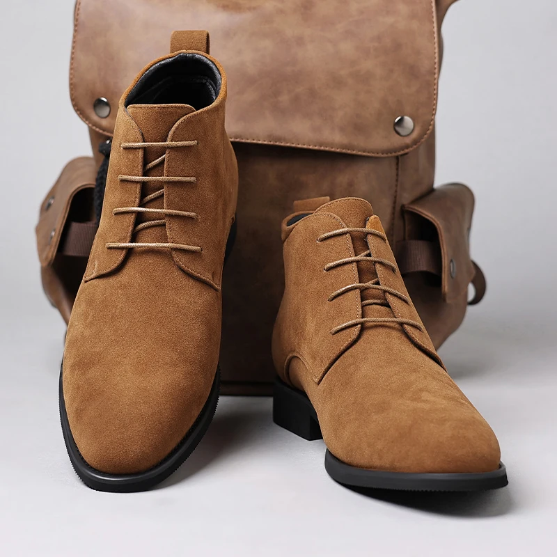 Custom high top men Boots lace up PU leather boots fashion outdoor Work casual shoes for men