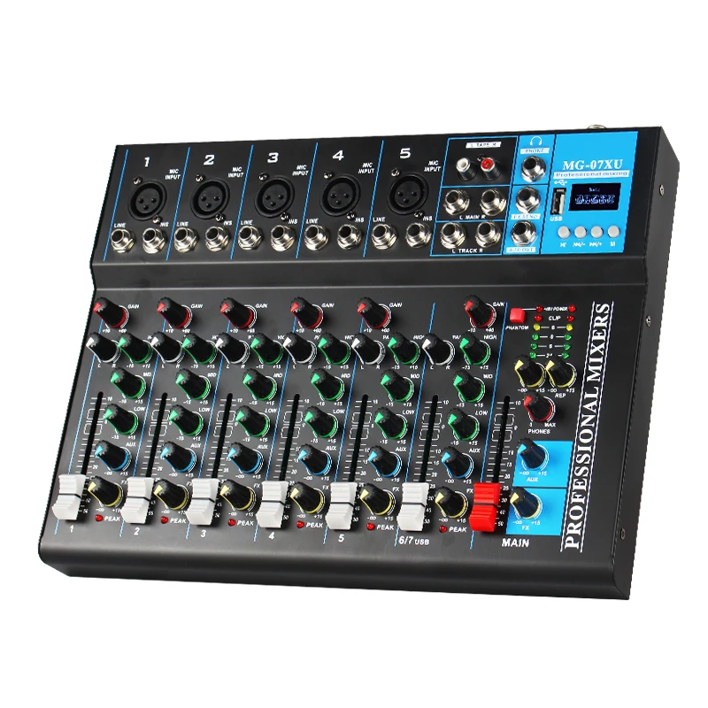MG-07 Профессиональный 7-канальный аудио микшерный пульт с USB MP3 плеер DSP DJ