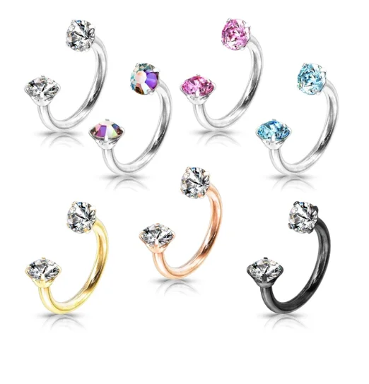 Круглые штанги из хирургической стали 316L с двойным драгоценным камнем с внутренней резьбой, кольца в форме подковы, свежий пирсинг для ушей, завитка ушной раковины