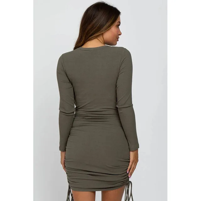 Ribbed Jersey Drawstring Side Maternity Dress Wholesale Maternity Clothes