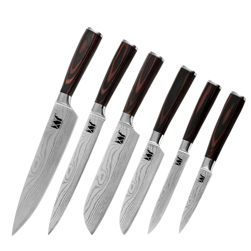 Xingye Classic 6 шт. 7Cr17Mov высокоуглеродистая Нержавеющая сталь дамасский шаблон профессиональный набор ножей шеф-повара с ножнами