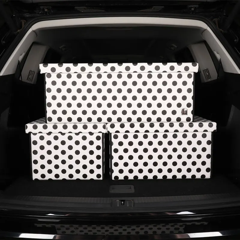 Car trunk storage box organizer with lid portable car storage stowing tidying fashion leather auto trunk box organizer