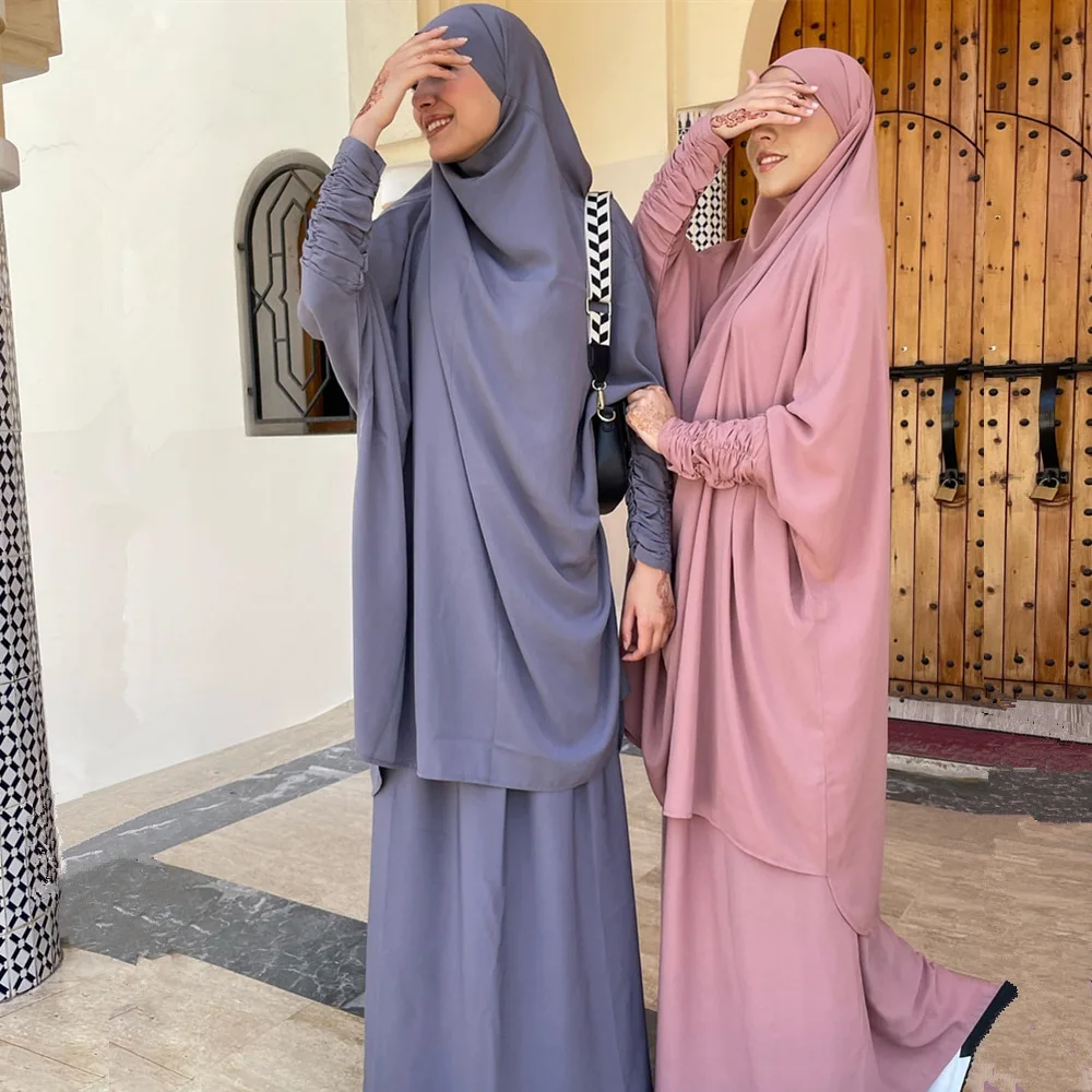 Two Piece Jilbab Skirt High Quality Nida With Niqab Strings Khimar Muslim Islamic Clothing Wholesale Prayer Abaya Jilbab