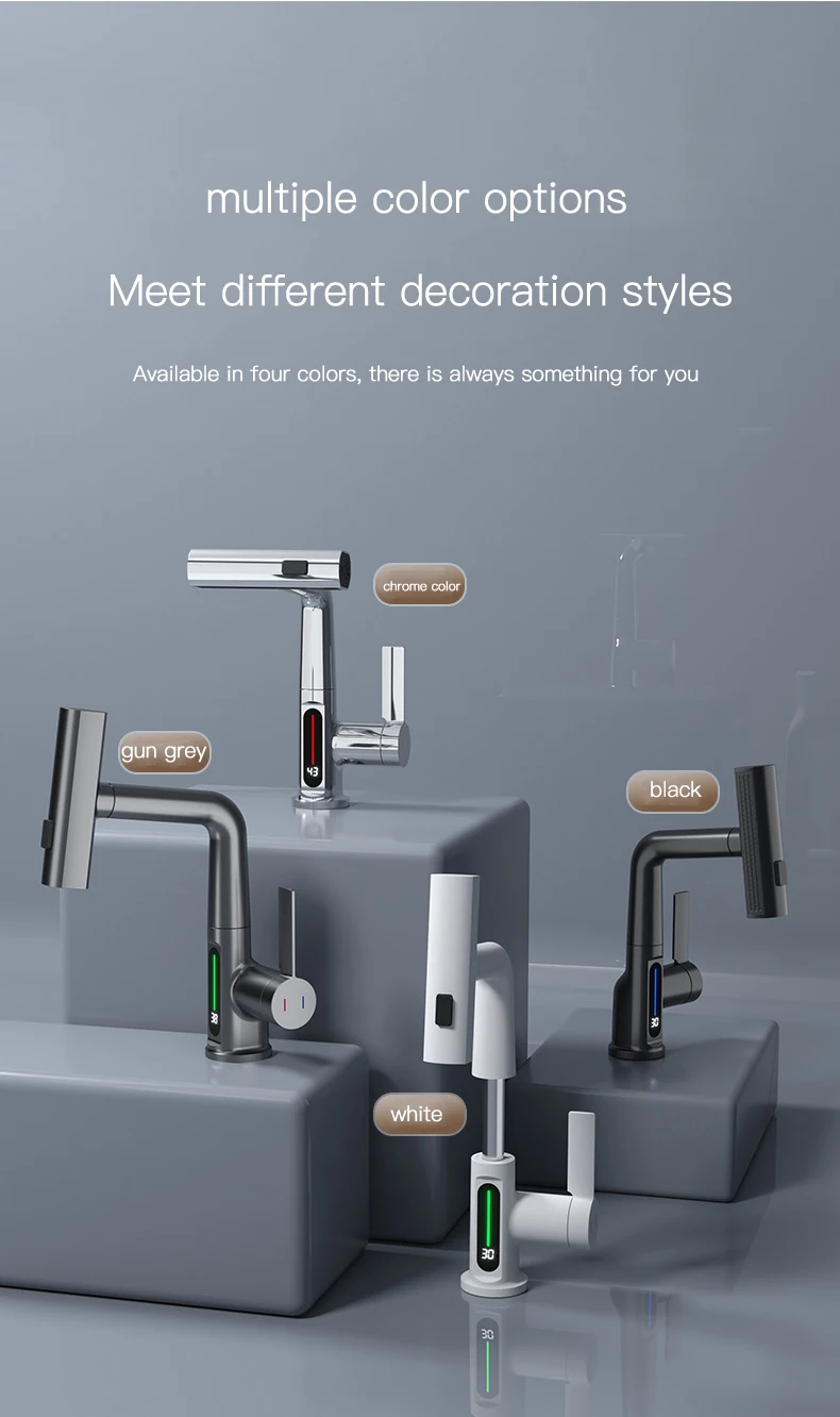 New modern intelligent digital display black sink faucet basin Kitchen faucet Hot and cold wash basin faucet