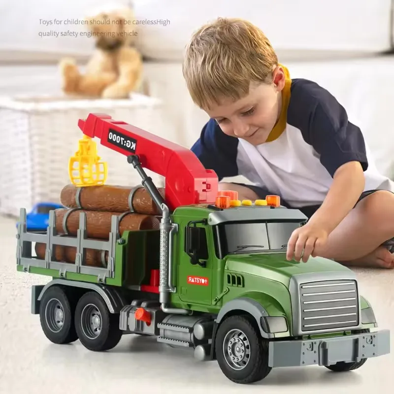Farm Timber Transport Wagon Toys 1/10 Scale Model Car Give Toy Woods Truck Mechanical Boom for Children Vehicle