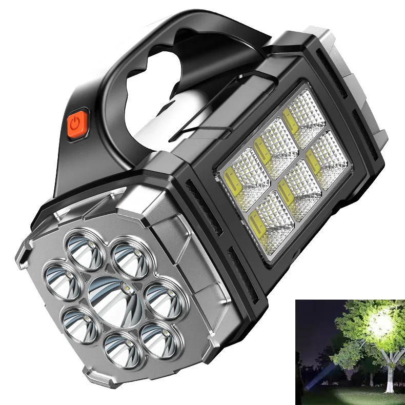 Portable Outdoor Lighting Multi-Function COB Solar LED Searchlight Flashlight for Hiking and Tours Battery Powered