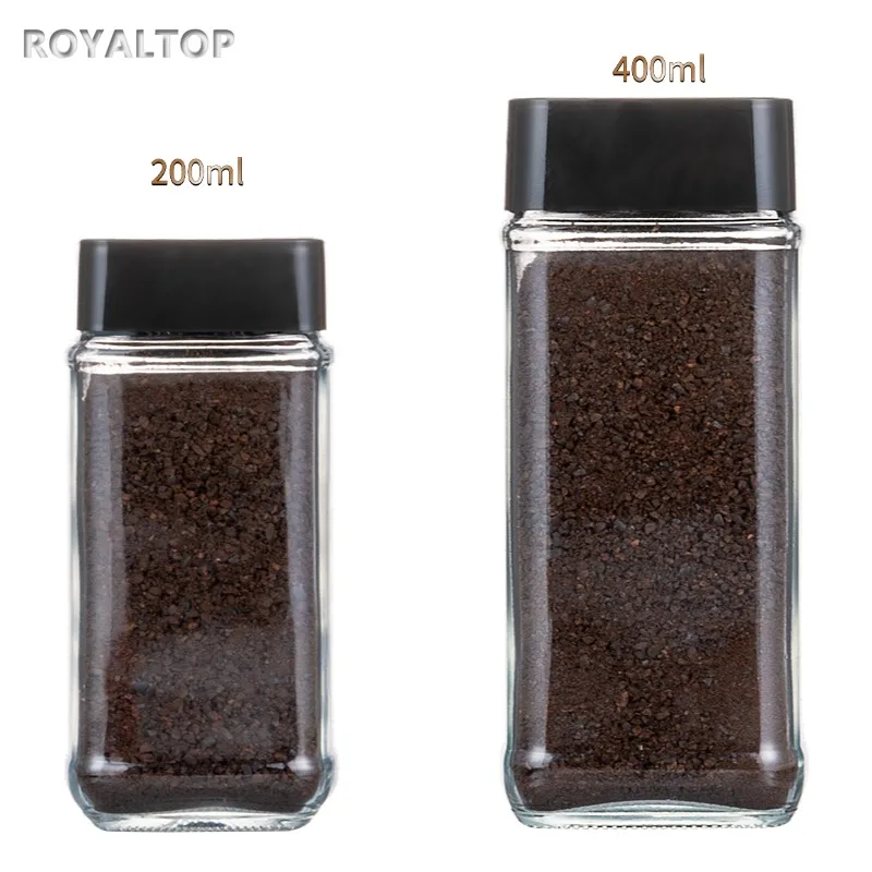 Wholesale Empty Glass Packaging Containers 200ml 400ml 800ml Plastic Screw Lid Glass Jars for 50g 100g 200g Instant Coffee