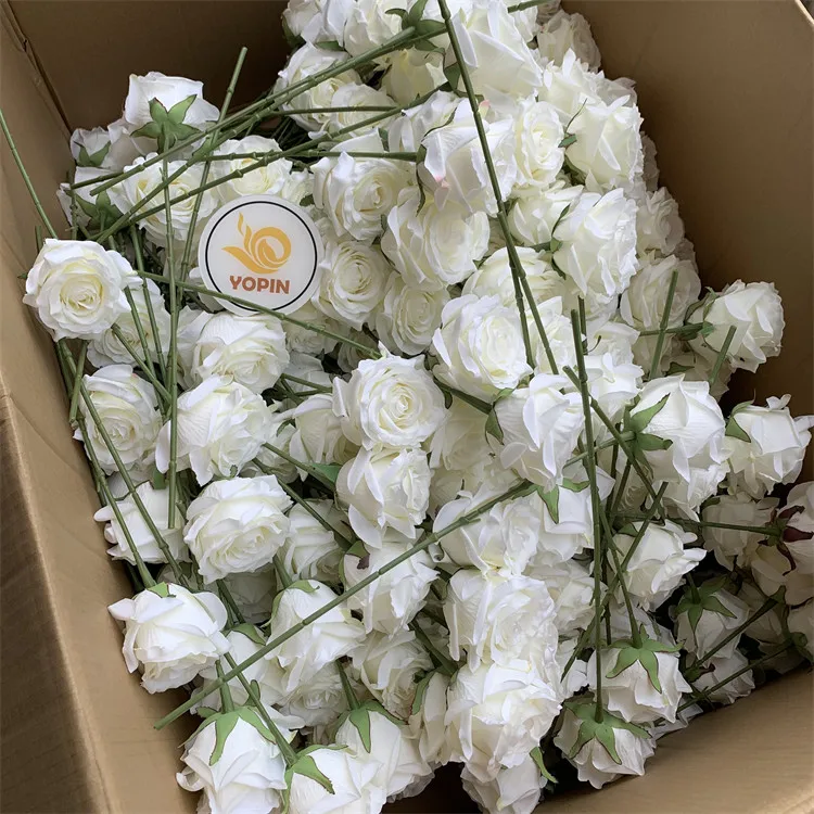 YOPIN-150 Wholesale Artificial Centerpiece Flower White Single Rose Without Leaves Flower