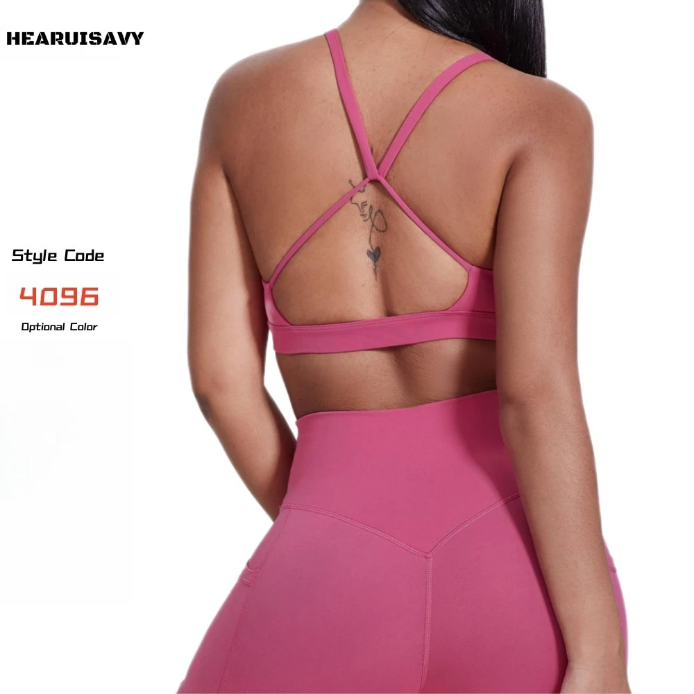 HEARUISAVY Cool Fabric Scoop Neck Workout Bras Cross Back Workout Gym Athletic Fitness Bras Yoga Crop Top