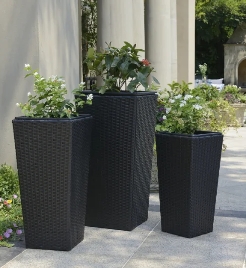 Modern Outdoor Garden Balcony Stand Flower Pot Plant Display Basket Rattan Wicker Stand Floor Pergola Garden Indoor Decorative