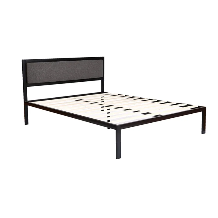 
cheap sale bedroom sleeping metal platform slatted wood bed with headboard 