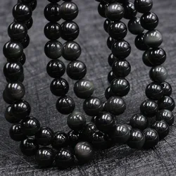 Natural Black Natural Obsidian Jewelry Loose Beads Smooth Obsidian Healing Gemstone Beads For Jewelry Making Diy