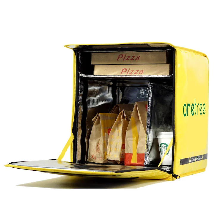 Customize high quality glossy yellow glovo thermal insulated hot food pizza delivery backpack sac l bag glovo sac livraison