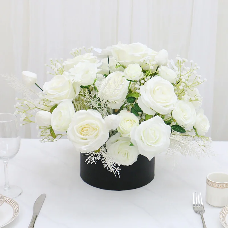 Round Hug Bucket Flower Box Festival Gift Artificial Sunflower Rose Orchid Bouquet Wedding Party Decor Table Centerpieces Floral