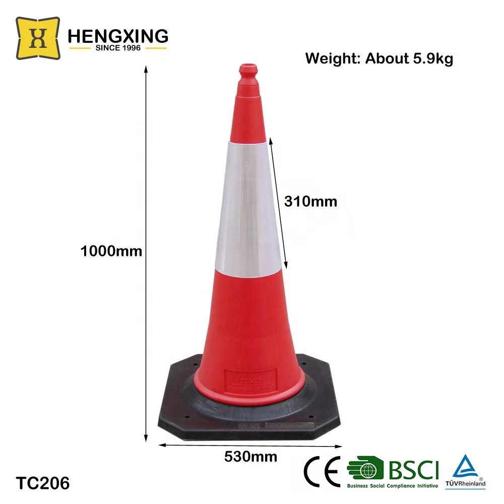 Cheap Price 1 Meter High Intense Grade Flowing Reflective PU Orange Traffic Safety Street Cone With Rubber Base