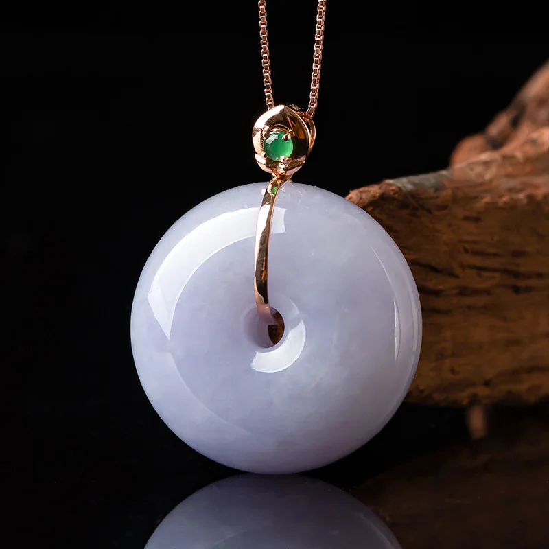 Natural Myanmar jade pendant Donut Charm Round Circle violet peace buckle 18k gold jade necklace pendant