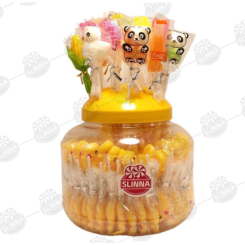 OEM Custom Halal Cartoon Shape Lollipop Candy kids cute candies wholesale Cartoon duck Shape sweet gummy candy soft lollipops