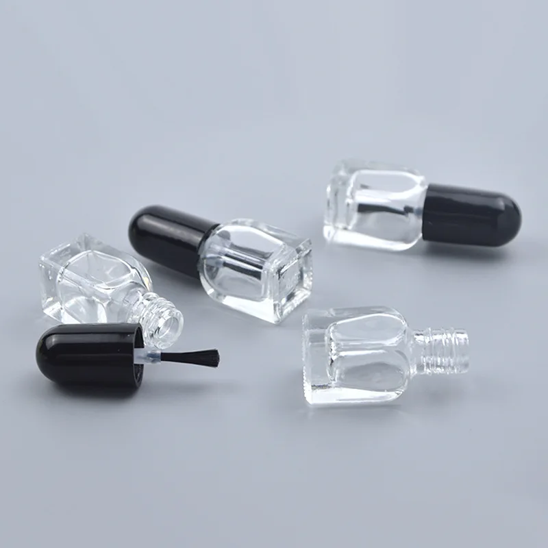Transparent Square Vial 2ML 3 Black Lid Small Mini Empty Makeup Packaging Nail Oil Polish Enamel Glass Bottle With Brush