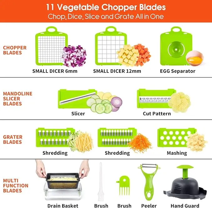 Food Grade Kitchen tools 14 in 1 Vegetable Cutter Onion Slicer Dicer Spiralizer Shredder Hand Graters Fruit Vegetable Chopper