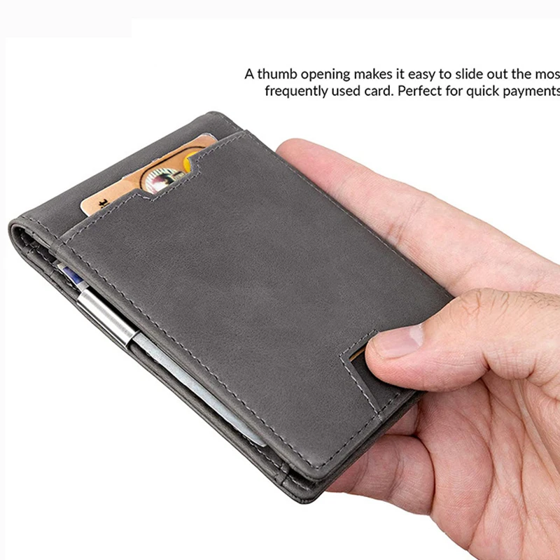 Кошелек RFID минималистичный тонкий кожаный бумажник держатель для карт с зажимом денег