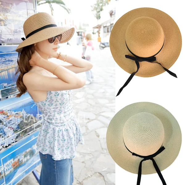 
Floppy Foldable Ladies Women Straw Beach Sun Summer Hat Beige Wide Brim Breathable Cap Outdoor Beach Sunhat 