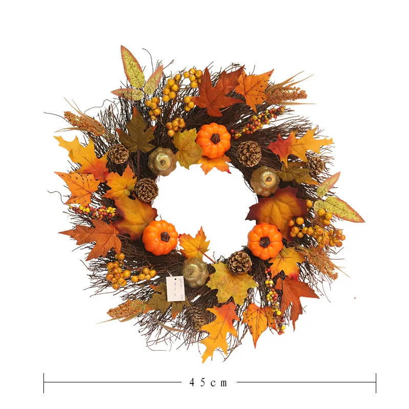 Autumn Harvest Thanksgiving Wreath Pumpkin Maple Leaf Berry Pine Cone Front Door Window Decoration Artificial Autumn Fall Wreath