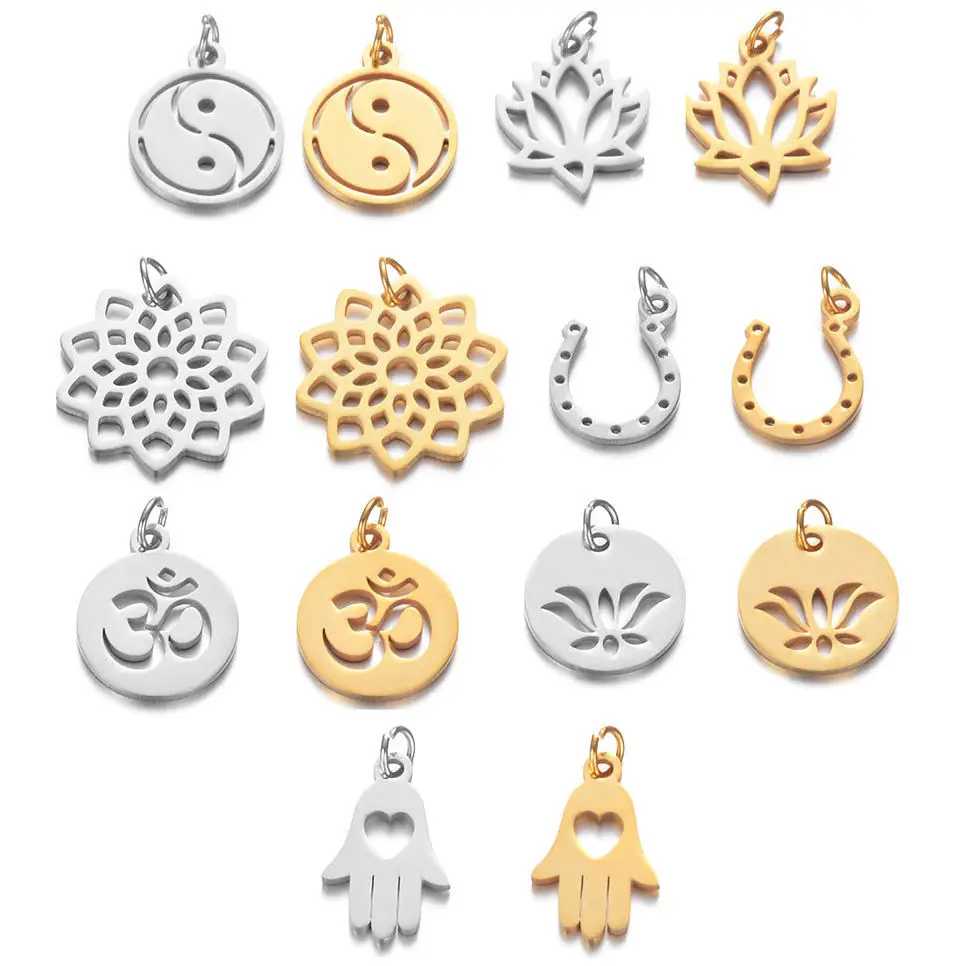 Mens pendants stainless steel High Quality charm Hollow Lotus Flower Pendants OM Flower Metal Pendants
