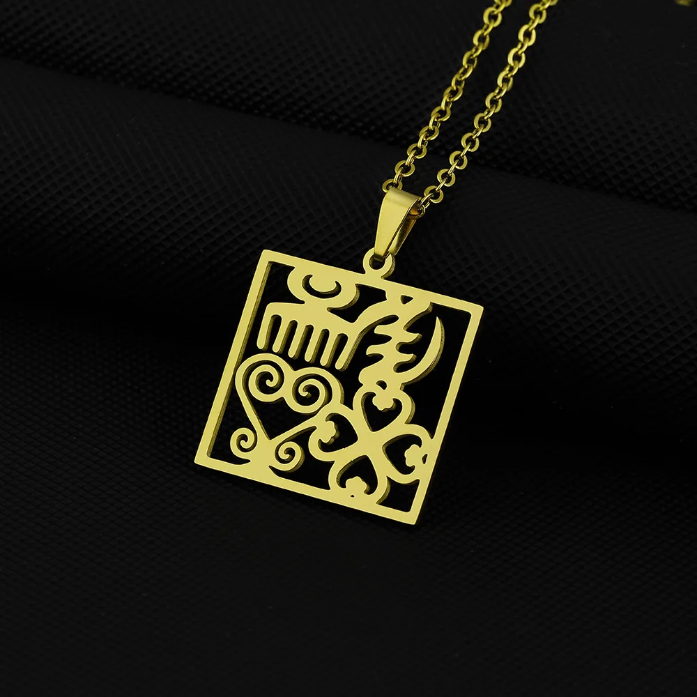 Hot sale 2024 new stainless steel men and women African Adinkra ancient cultural symbol pendant necklaces accessories