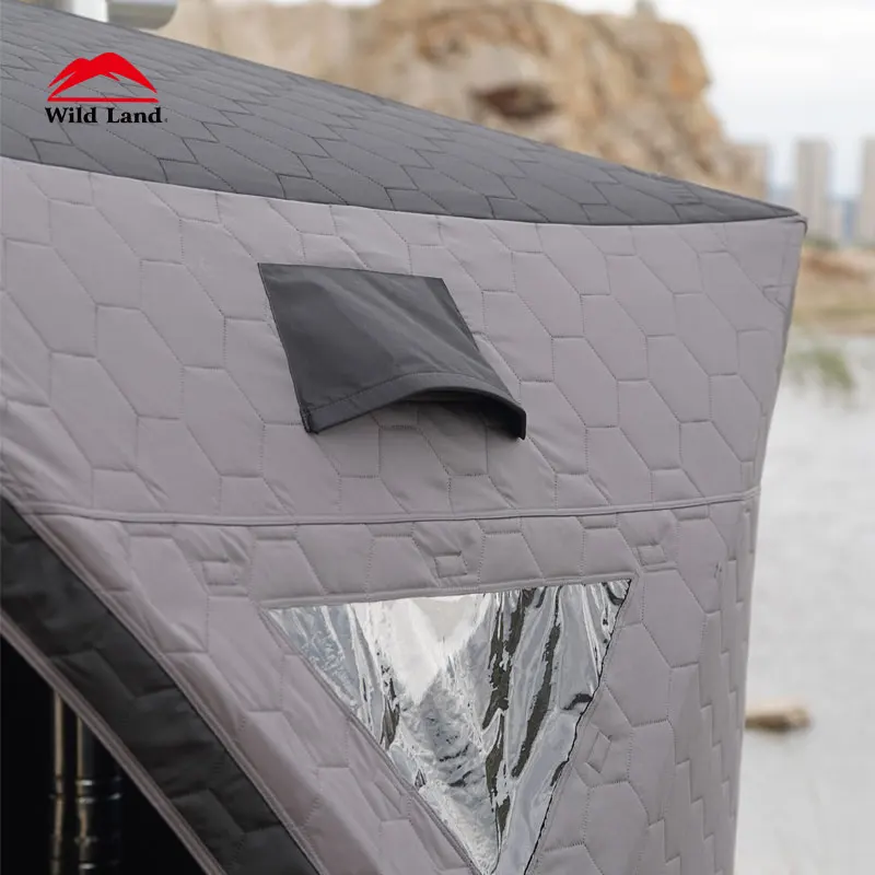 Custom Cube Hiking Insulated Outdoor Hexagon Sauna Hub Tent Ice Fishing Tent 6 Person Winter Camping Hot Tent