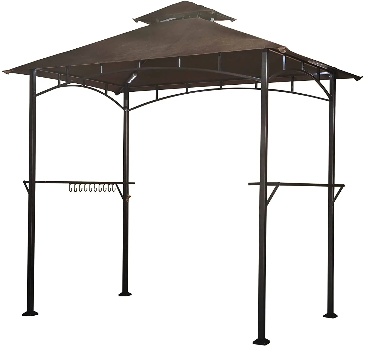 Мягкий верхний коричневый двойной многоярусный навес гриль беседка с 4 светодиодными решетками