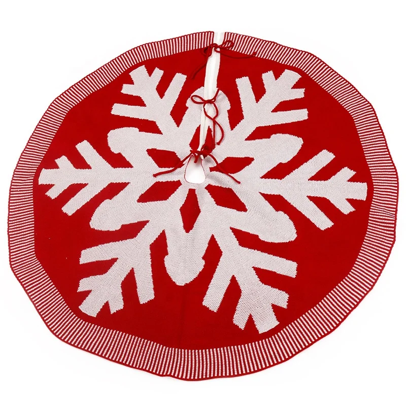 2021 New Christmas Tree Skirt Knitted Snowflake Pattern Christmas Ornament 120cm Red Christmas Tree Skirt