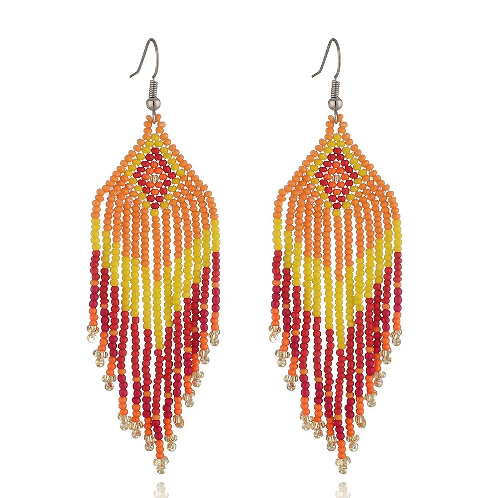 Bohemia Handmade Glass Seed Beaded Tassel Dangle Earring For Girls Jewelry
