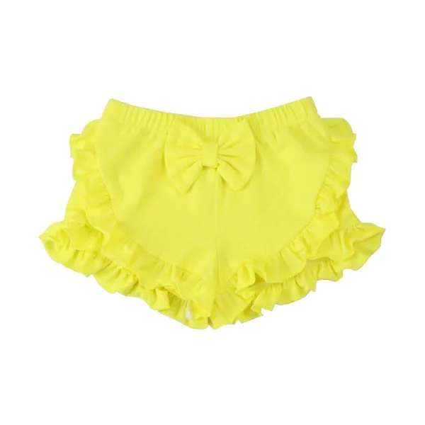 2022 summer boutique cotton cute girls solid seersucker elastic waist kids bow ruffle shorts