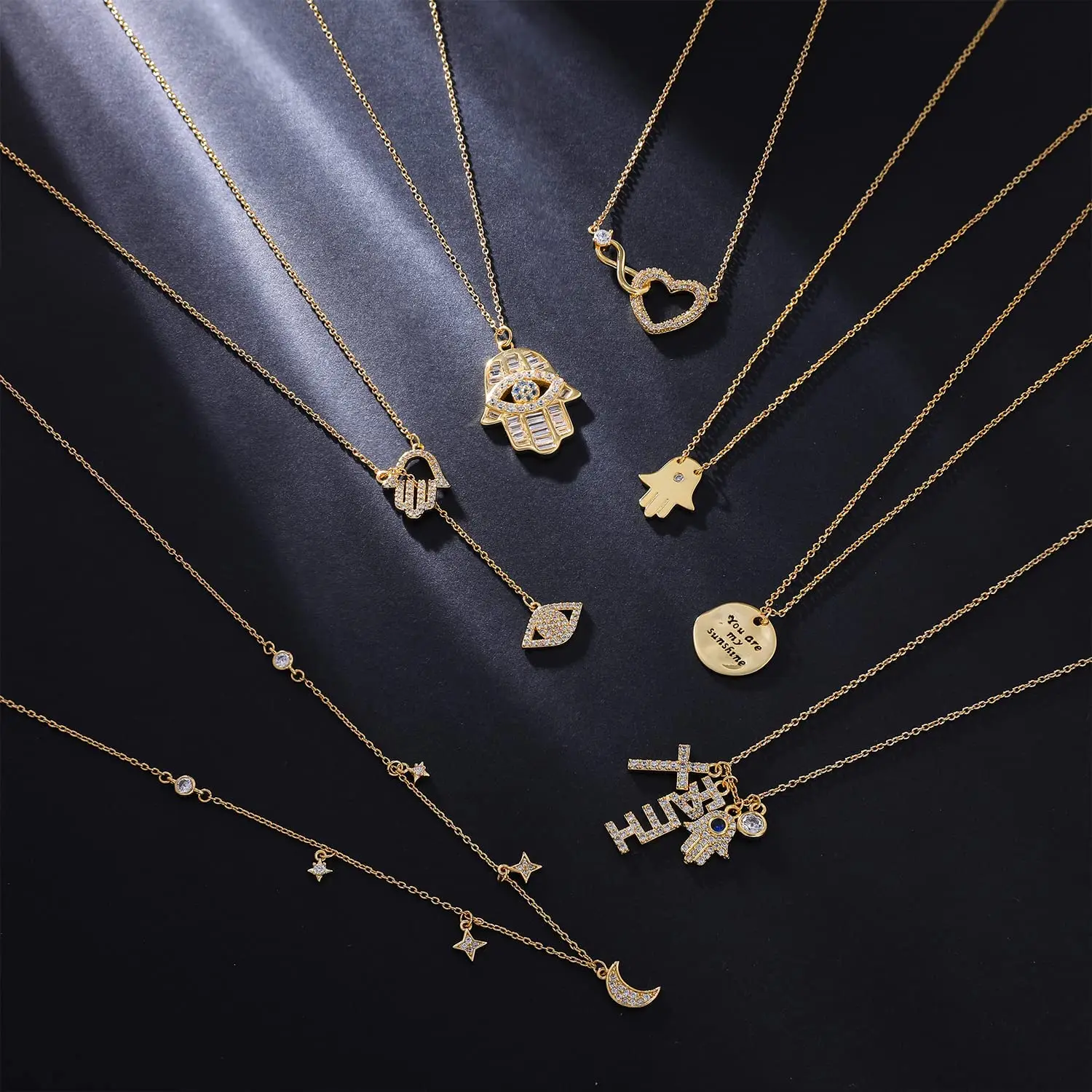 Palm Shape Men Gold Blue Jewelry Turku Medal Woman Small Large Customizable 925 Sterling Silver Evil Eye Pendant Necklace