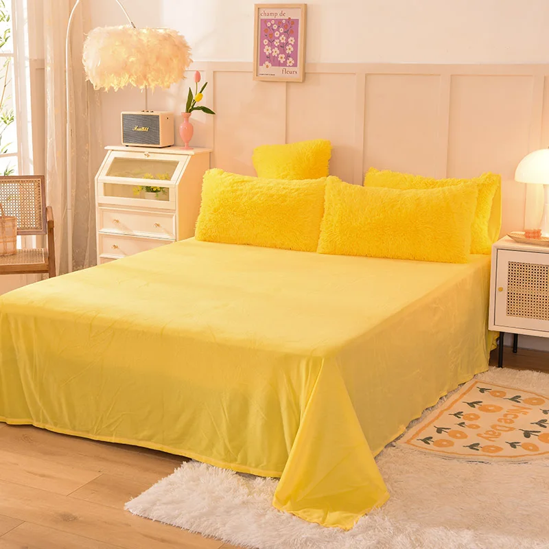 Rainbow Color Bed Sets Fluffy Plush Soft Luxury Bedding Sheet Bed 4 Pieces Warm Sheet Set for Kids Girl Bed Cover