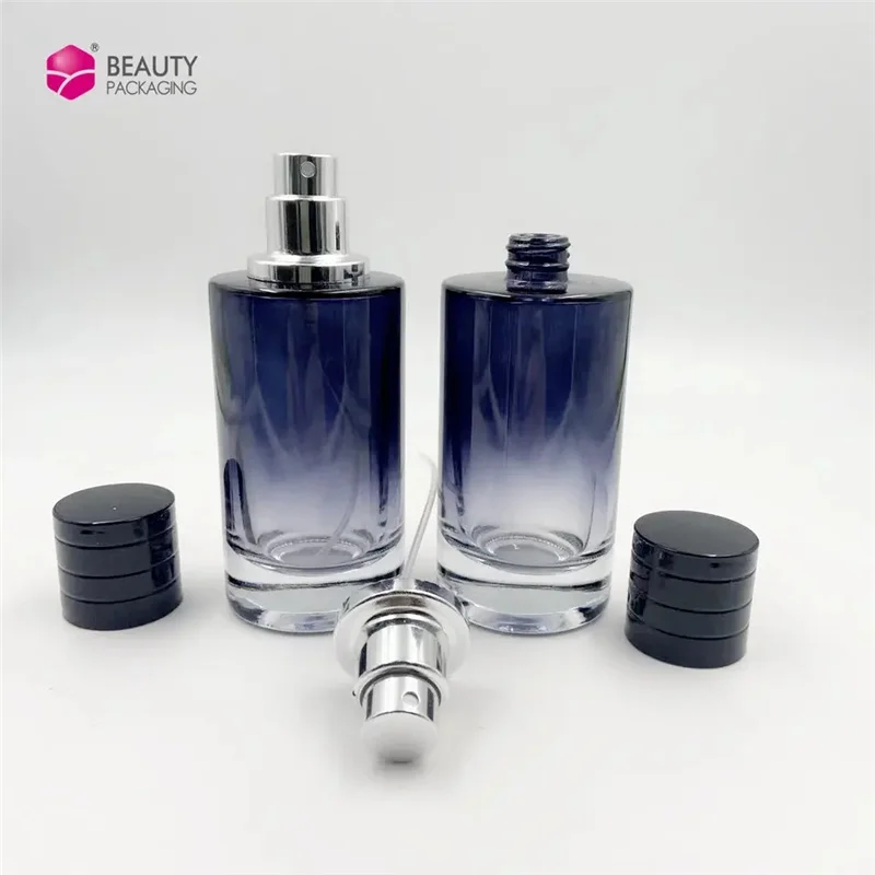 Wholesale Round Shape Atomizer Perfume Bottle 30ML 50ML Gradient Color Glass Spray Bottle with Shiny Silver Color Cap